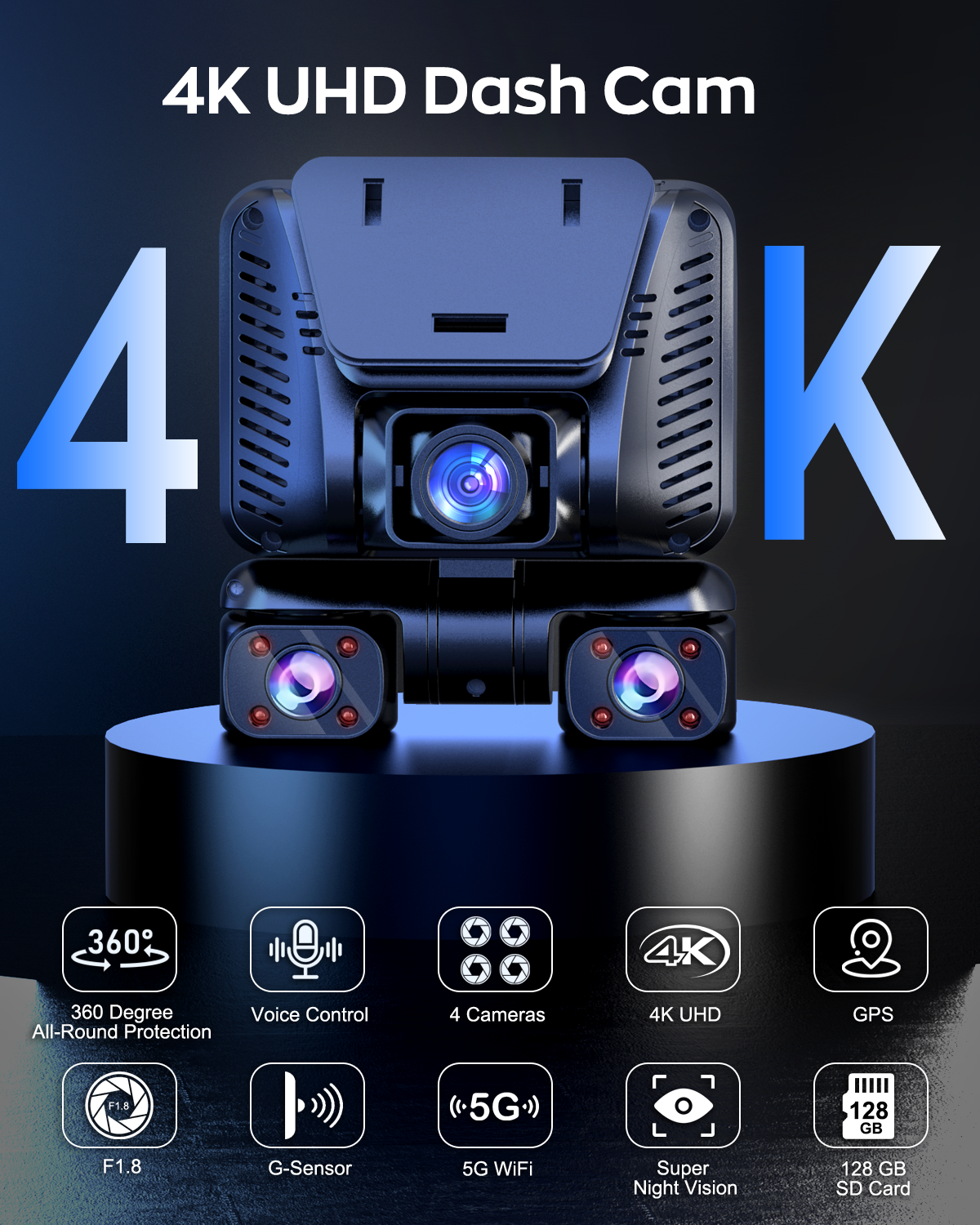 DRIVEYE D7 PRO 4-Channel Dash Cam with Upgraded ADAS