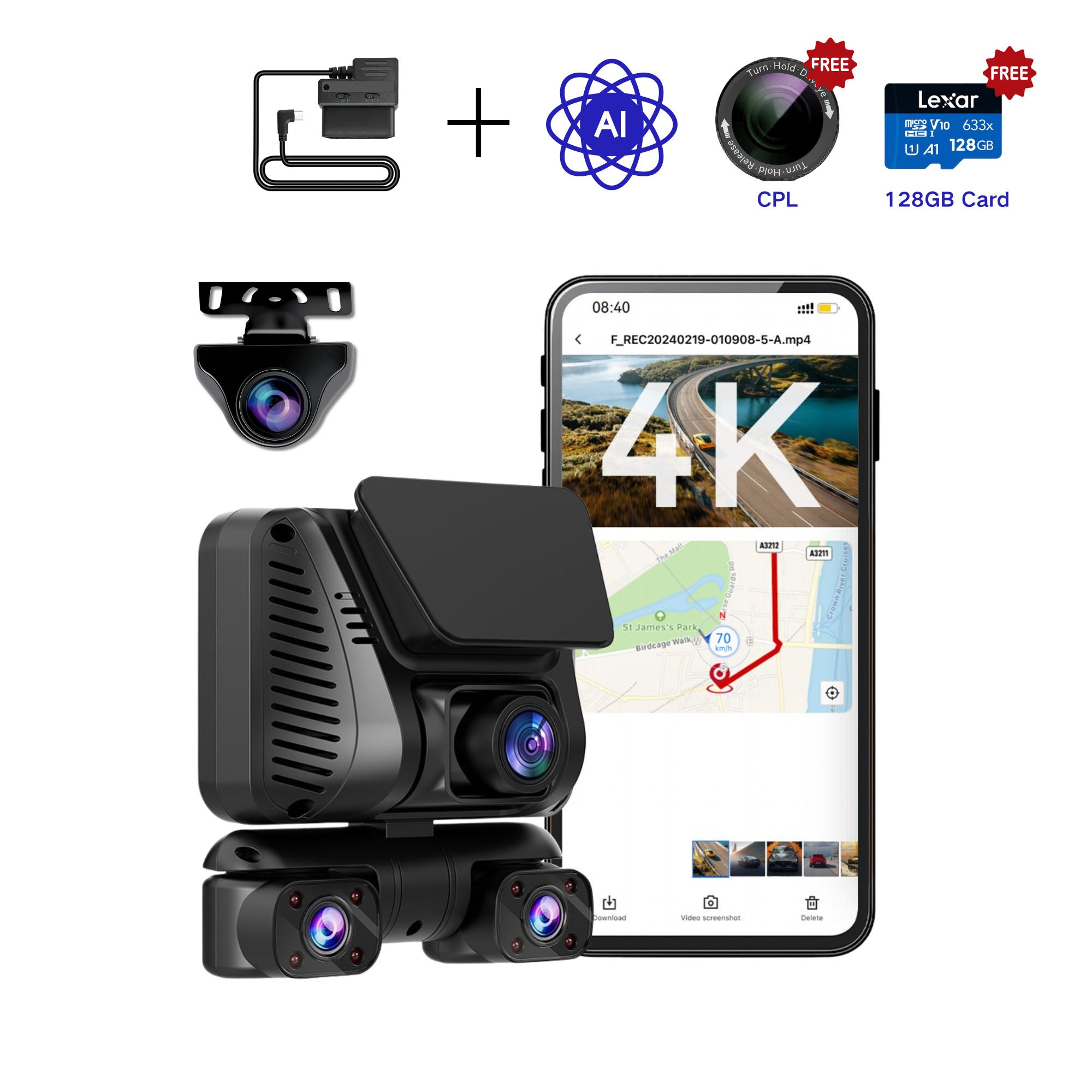DRIVEYE D7 PRO 4-Channel Dash Cam with Upgraded ADAS