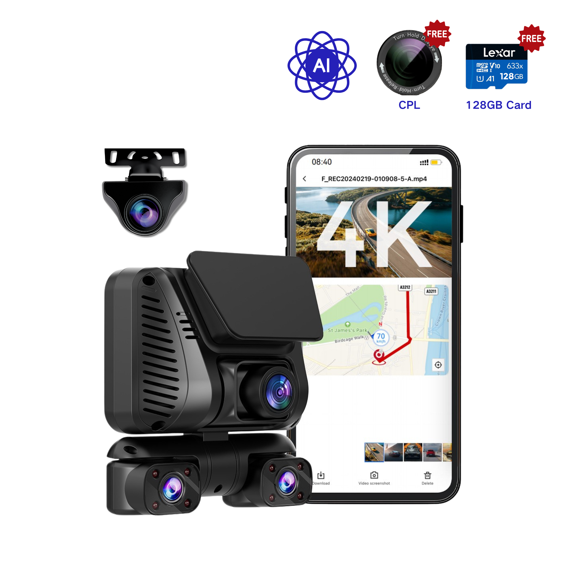 DRIVEYE D7 PRO 4-Channel Dash Cam with Upgraded ADAS