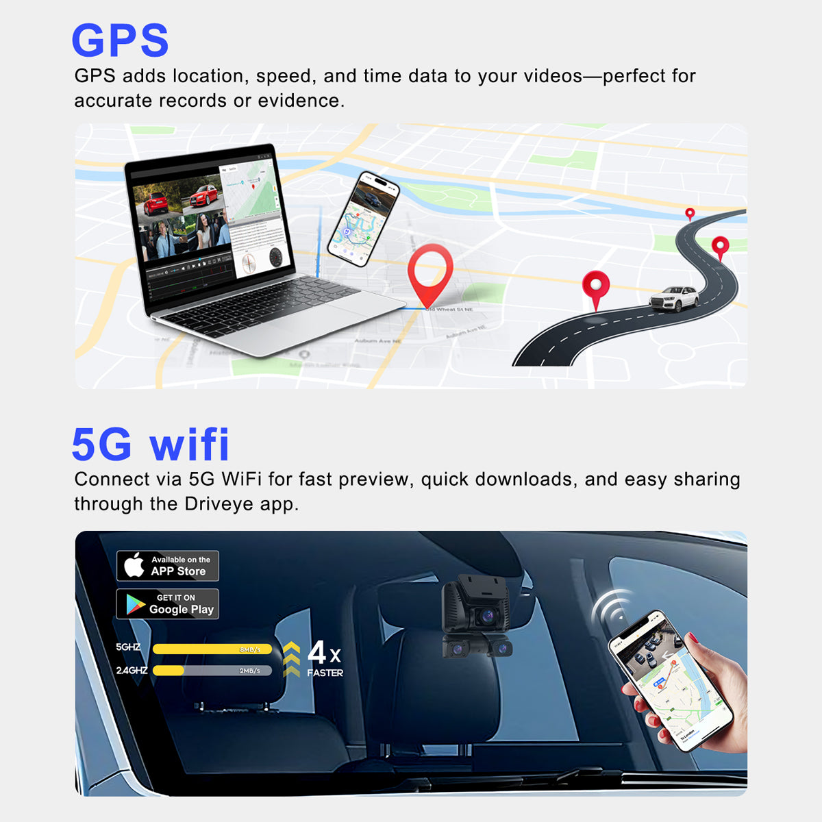 DRIVEYE D9 5-Channel Dash Cam with Baby Car Monitor