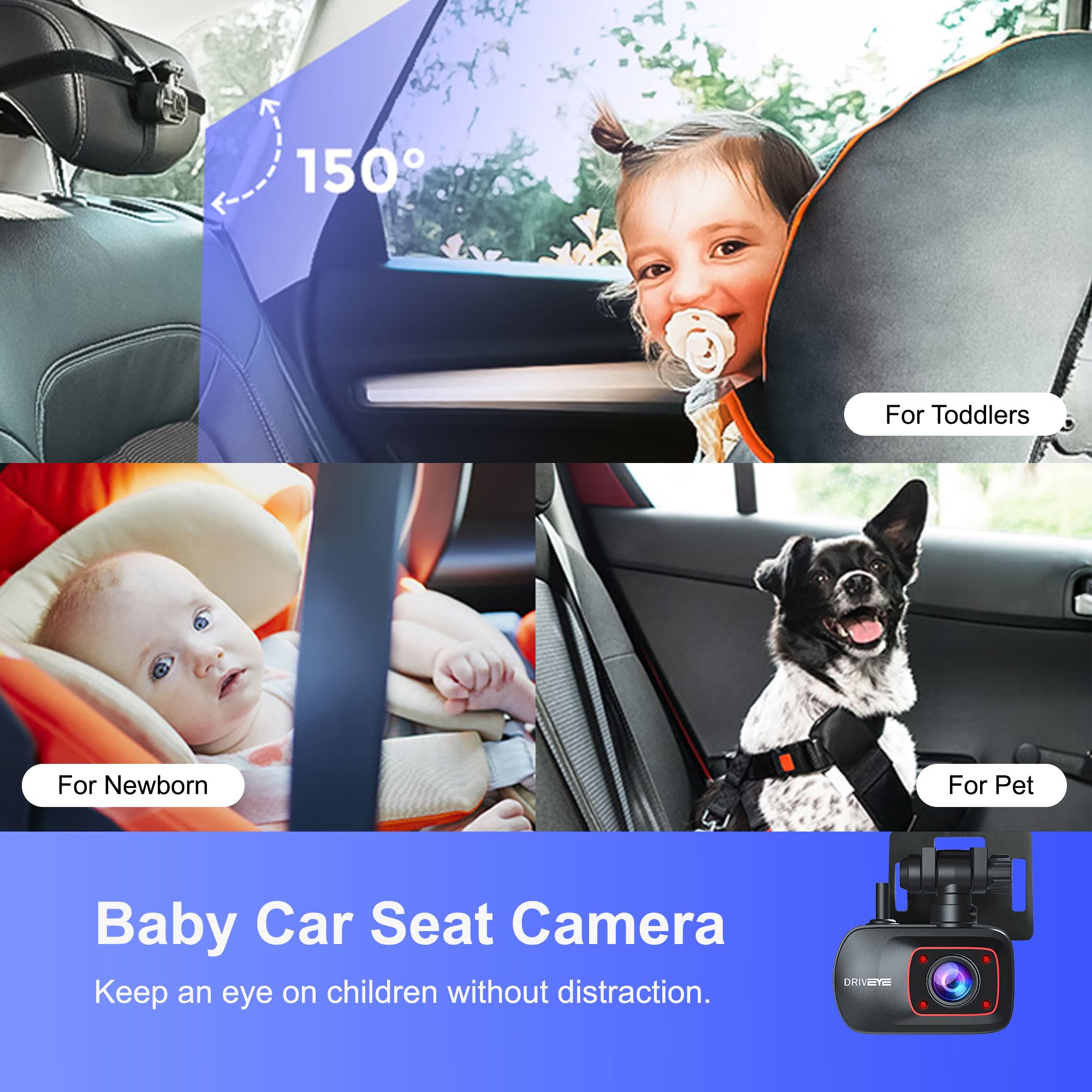 DRIVEYE D9 5-Channel Dash Cam with Baby Car Seat Monitor