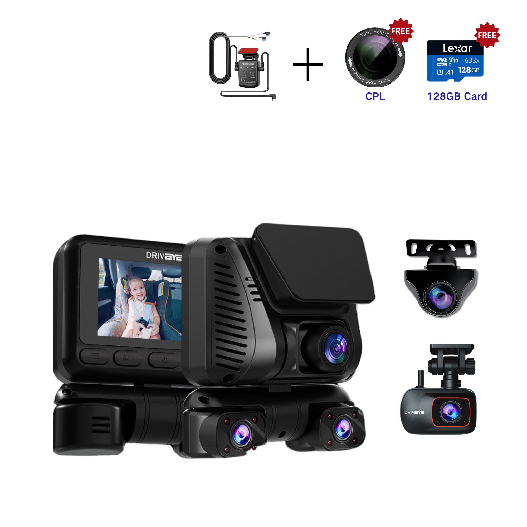 DRIVEYE D9 5-Channel Dash Cam with Baby Car Monitor