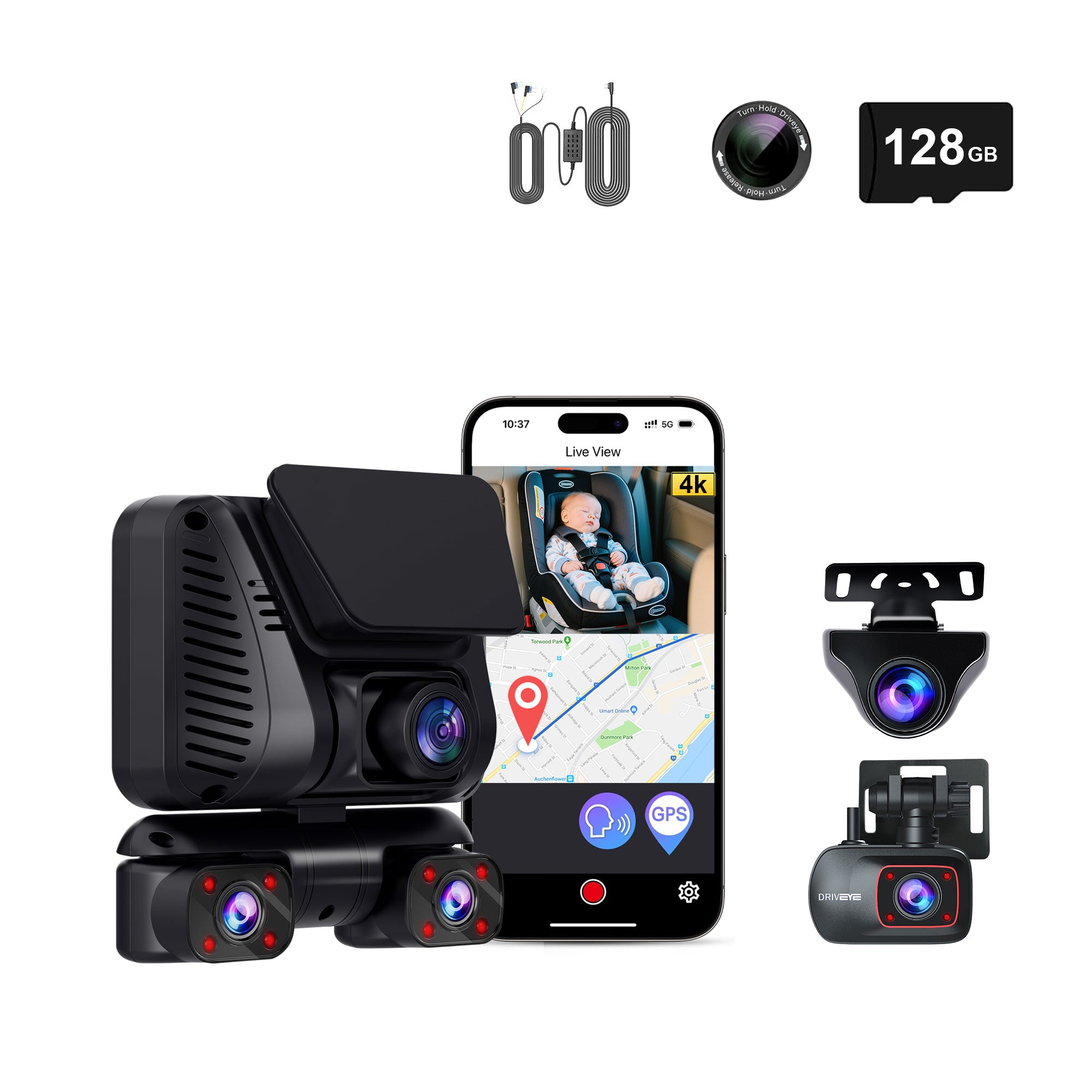 DRIVEYE D9 5-Channel Dash Cam with Baby Car Seat Monitor