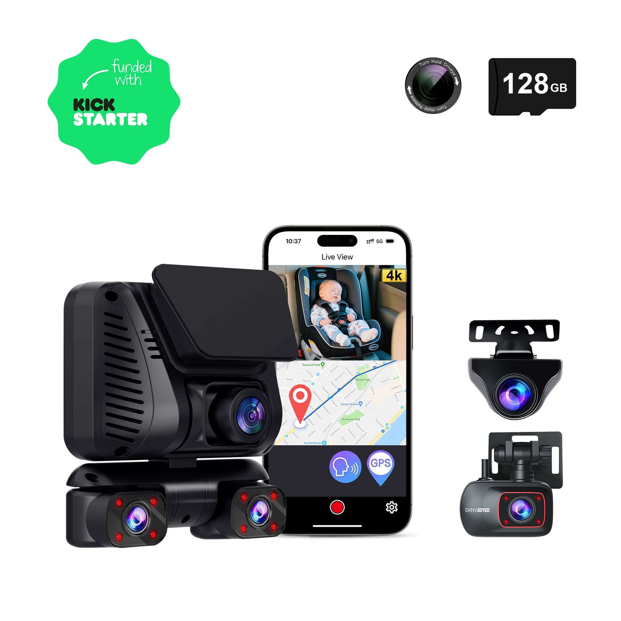 DRIVEYE D9 5-Channel Dash Cam with Baby Car Seat Monitor