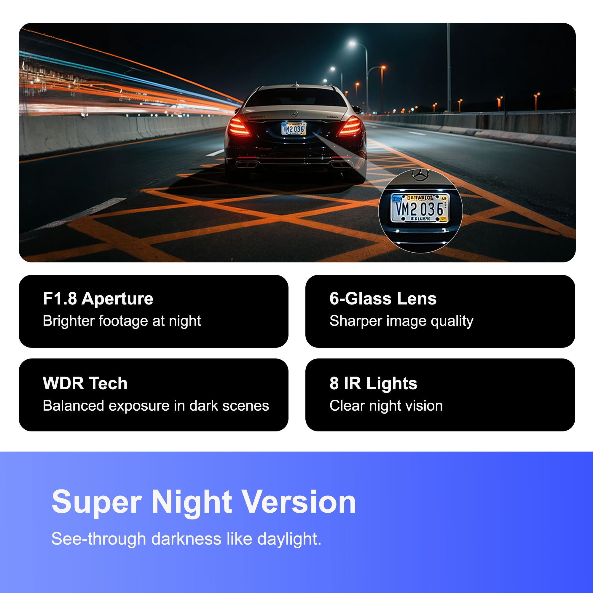 Night vision footage sample from the DRIVEYE D7 dash cam