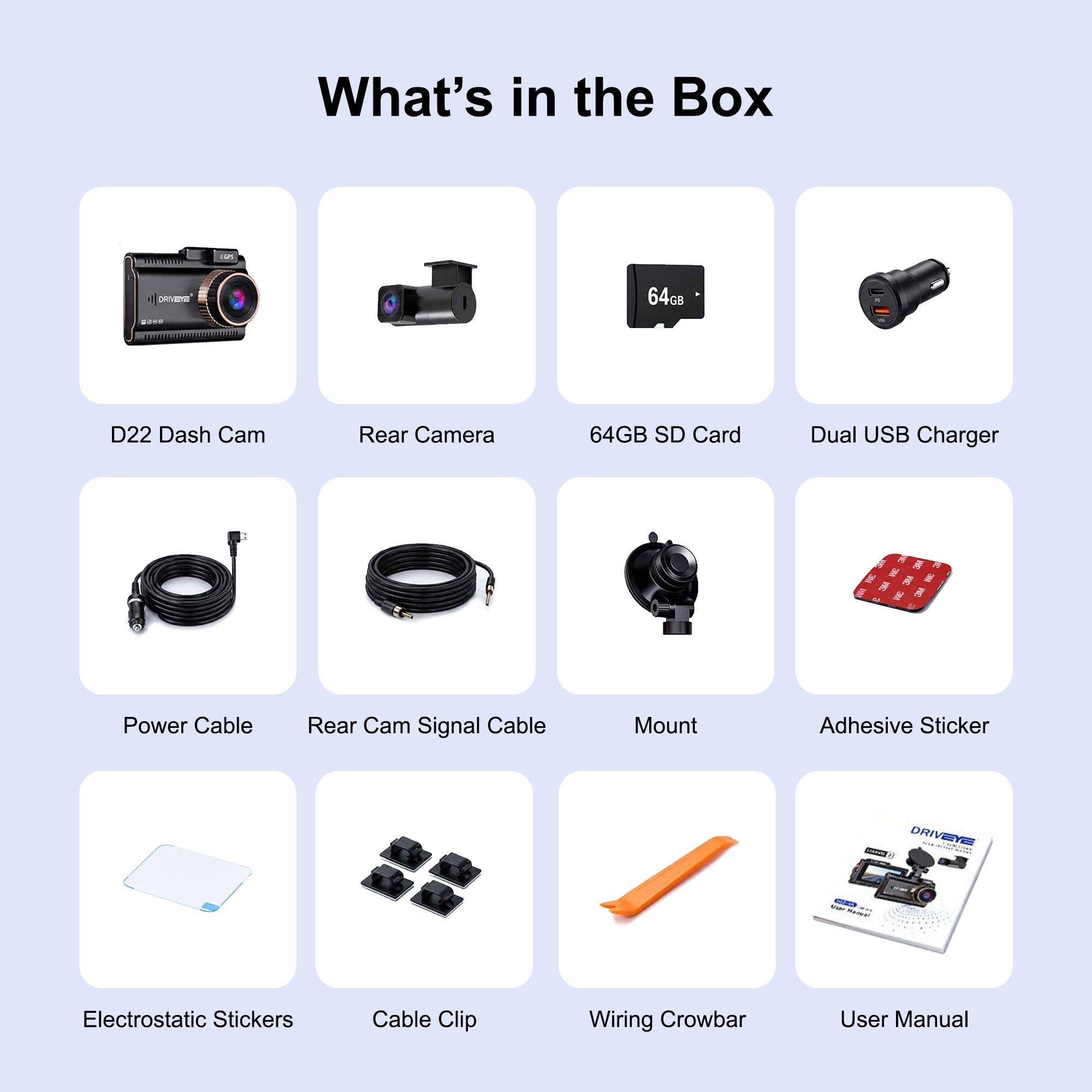 DRIVEYE D22 Dual-Channel Dash Cam